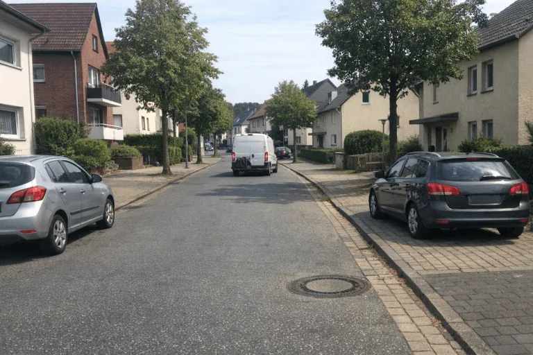 Saubere Wohnstraße in Grumme mit Einfamilienhäusern und gepflegten Gehwegen