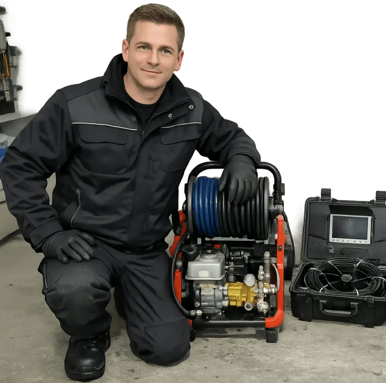 Geprüfter Servicetechniker für Notfall Rohrreinigung in Arbeitskleidung