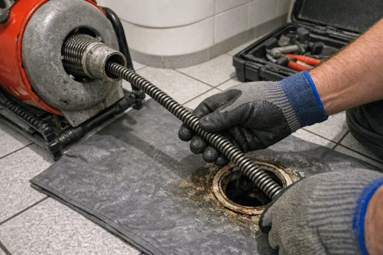 Elektromechanische Spirale bei einer professionellen Rohrreinigung im Einsatz